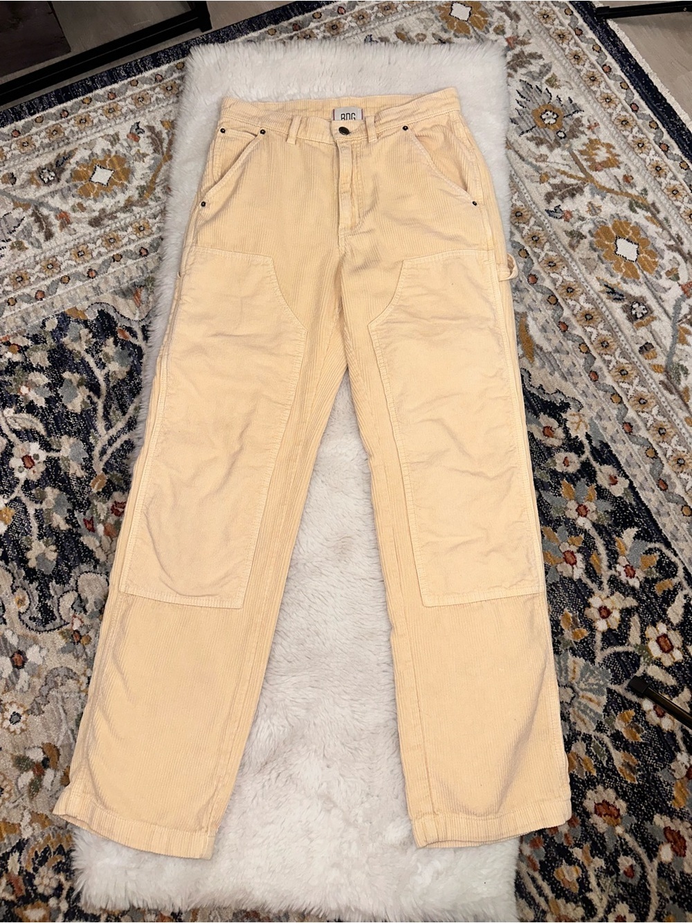 Urban Outfitters BDG Cream Corduroy Straight-Leg Carpenter Jeans